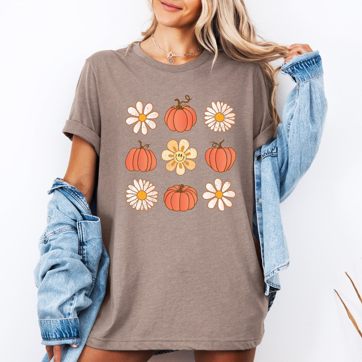 Flowers and Pumpkins Minimalist Autumn Fall Halloween Seasonal Limited Edition Graphic Tee