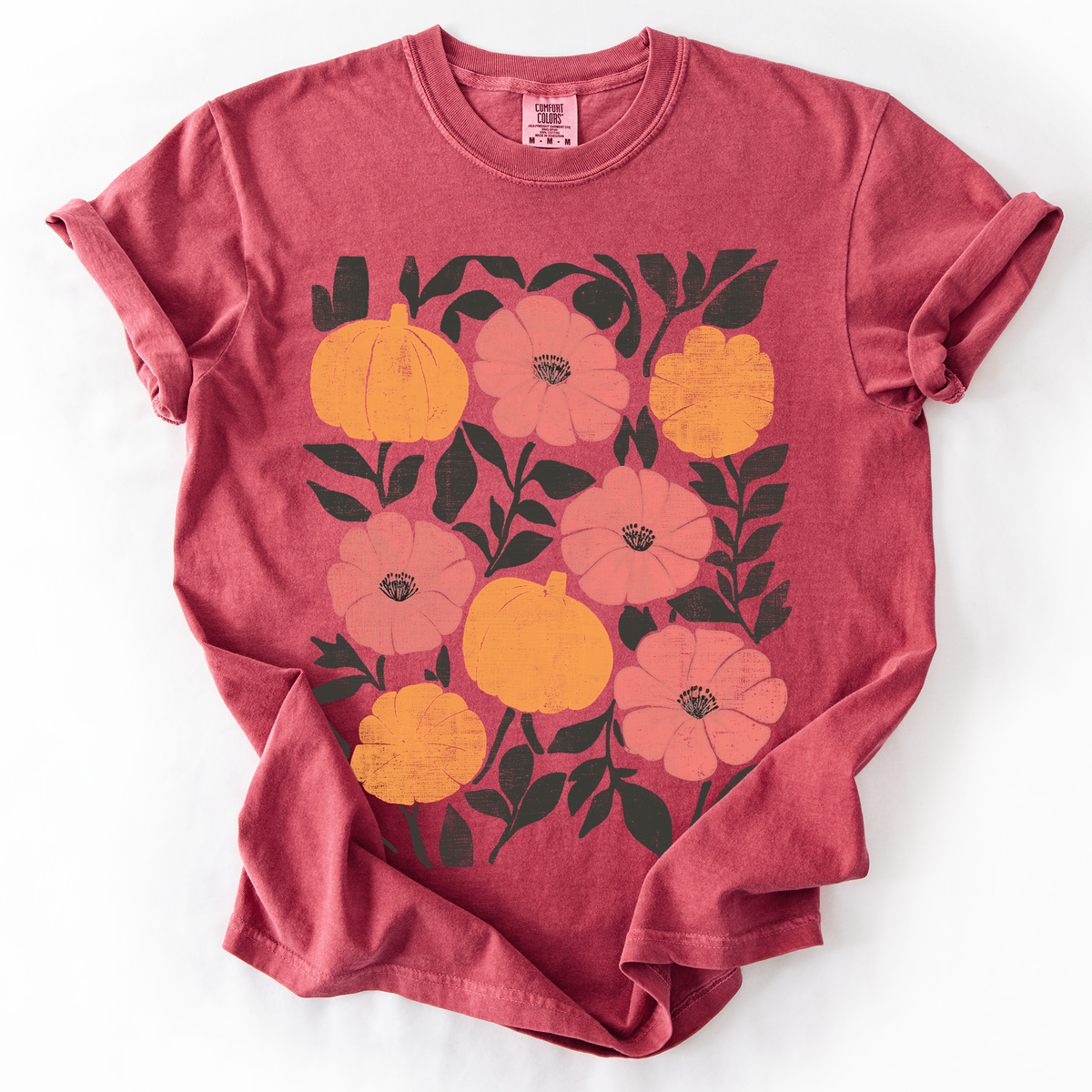 Flowers and Pumpkins Watercolor Halloween Autumn Floral Design Comfort Colors Tee
