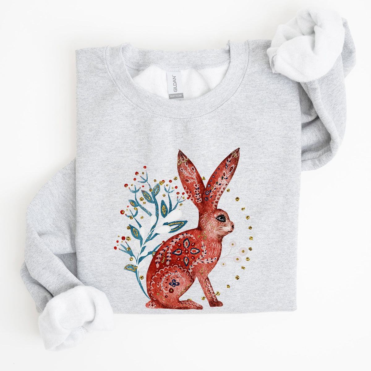 Folk Art Rabbit Easter Scandinavian Inspired Nordic Pattern Cozy Vintage Sweatshirt