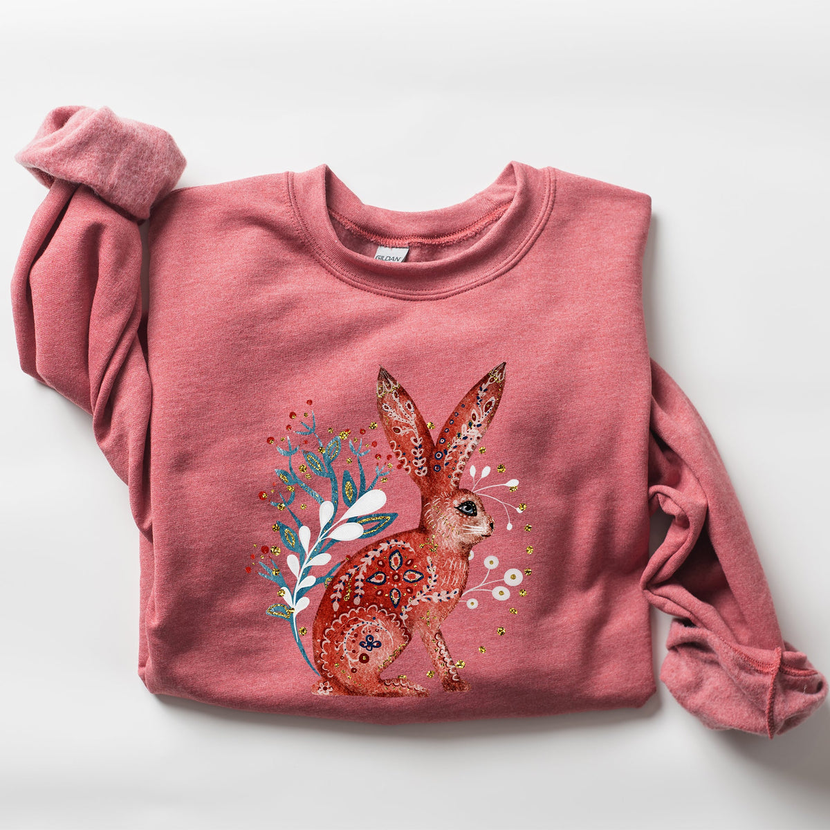 Folk Art Rabbit Easter Scandinavian Inspired Nordic Pattern Cozy Vintage Sweatshirt
