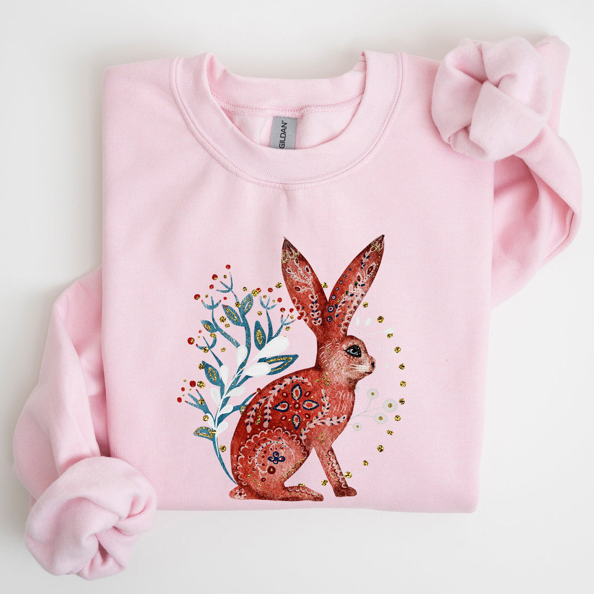 Folk Art Rabbit Easter Scandinavian Inspired Nordic Pattern Cozy Vintage Sweatshirt