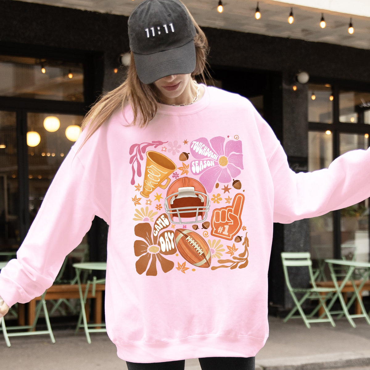 Football Floral Girly Sports Game Day Big Game Touchdown Tailgate Party Sweatshirt