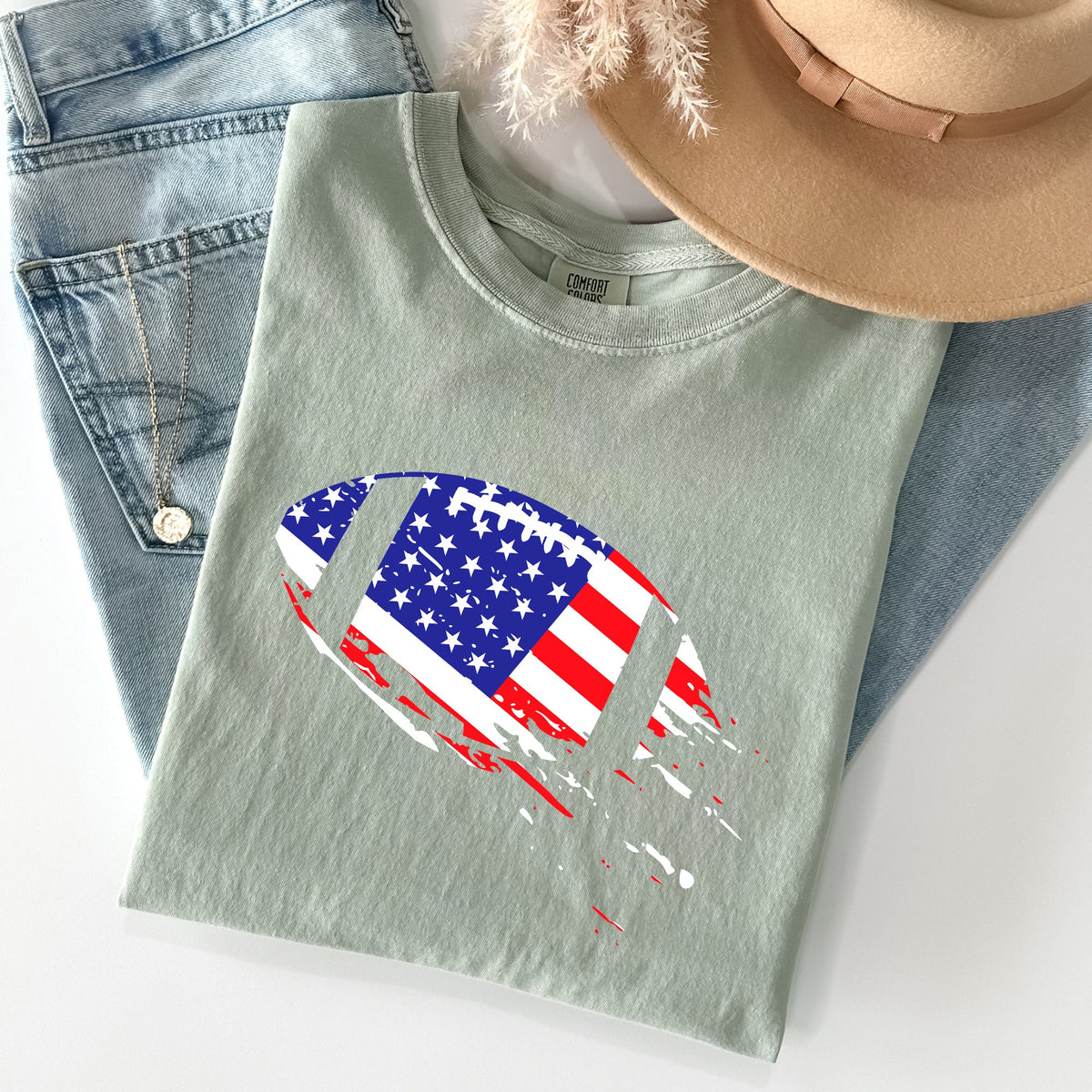 Patriotic American Flag Emblem For Football And Sports Fans Everywhere Comfort Colors Tee