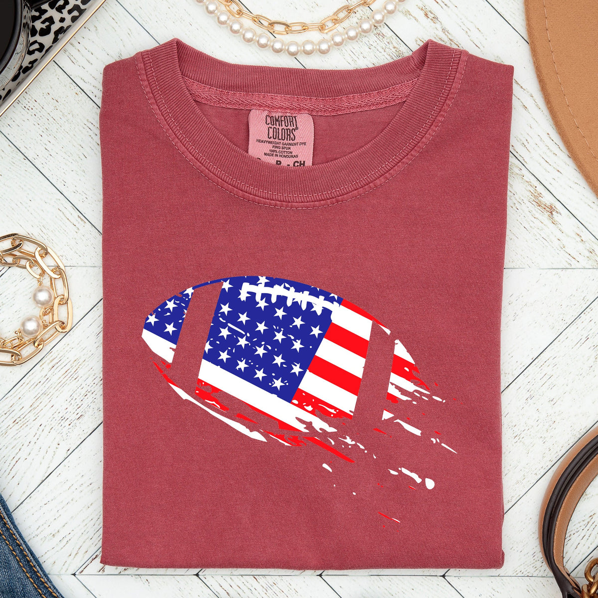 Patriotic American Flag Emblem For Football And Sports Fans Everywhere Comfort Colors Tee