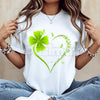 Four Leaf Clover Heart St. Patrick's Day T-Shirt - Lucky Clover Heart Graphic Tee, Premium 100% Cotton Crew Neck Celebration Top, Cute Irish Pride Heart Shirt, St. Paddy's Day Women's Fashion, Soft Lived-In Festive Holiday Apparel