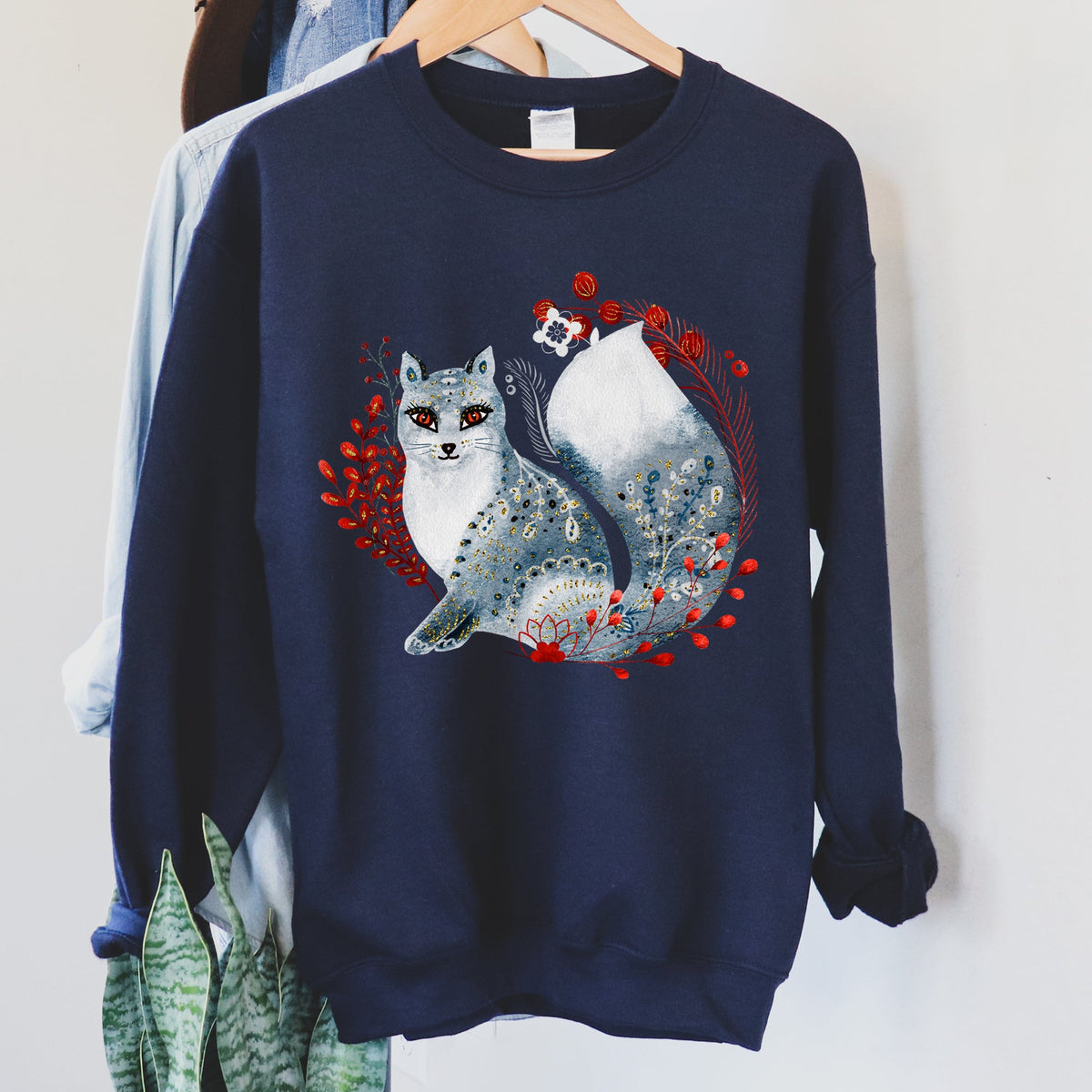 Fox, Folk Art Scandinavian Christmas Fox Art Illustration For Cozy Nordic Holiday Sweatshirt