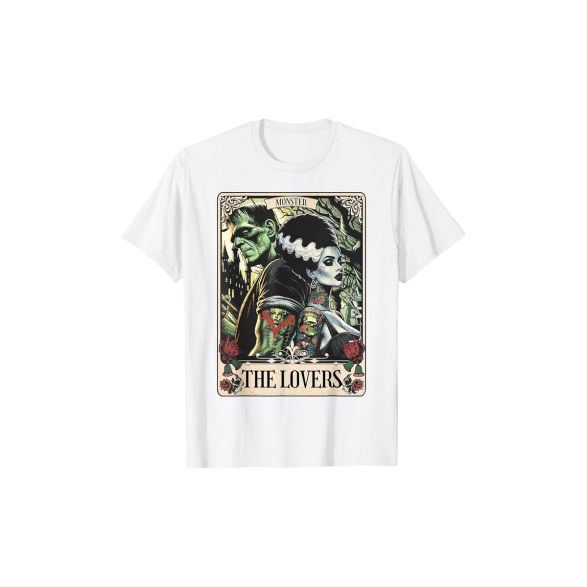Frankenstein & Bride The Lovers Tarot T-Shirt - Gothic Horror Tee, Occult Fan Apparel