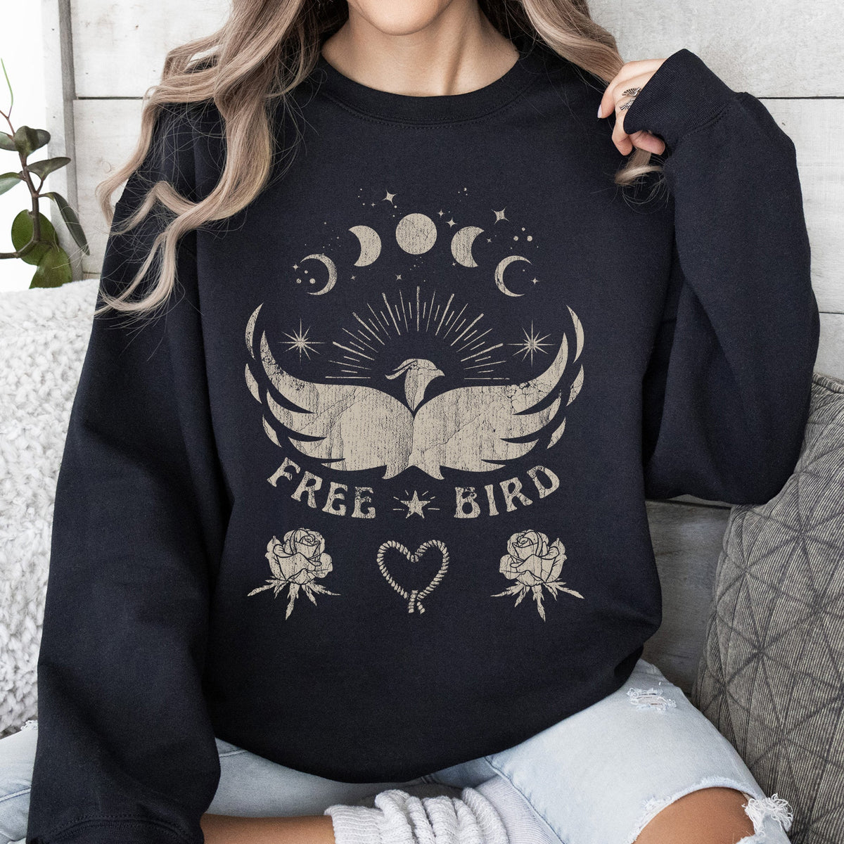 Free Bird Western Country Rock Music Cowboy Inspired Graphic Vintage Concert Sweatshirt