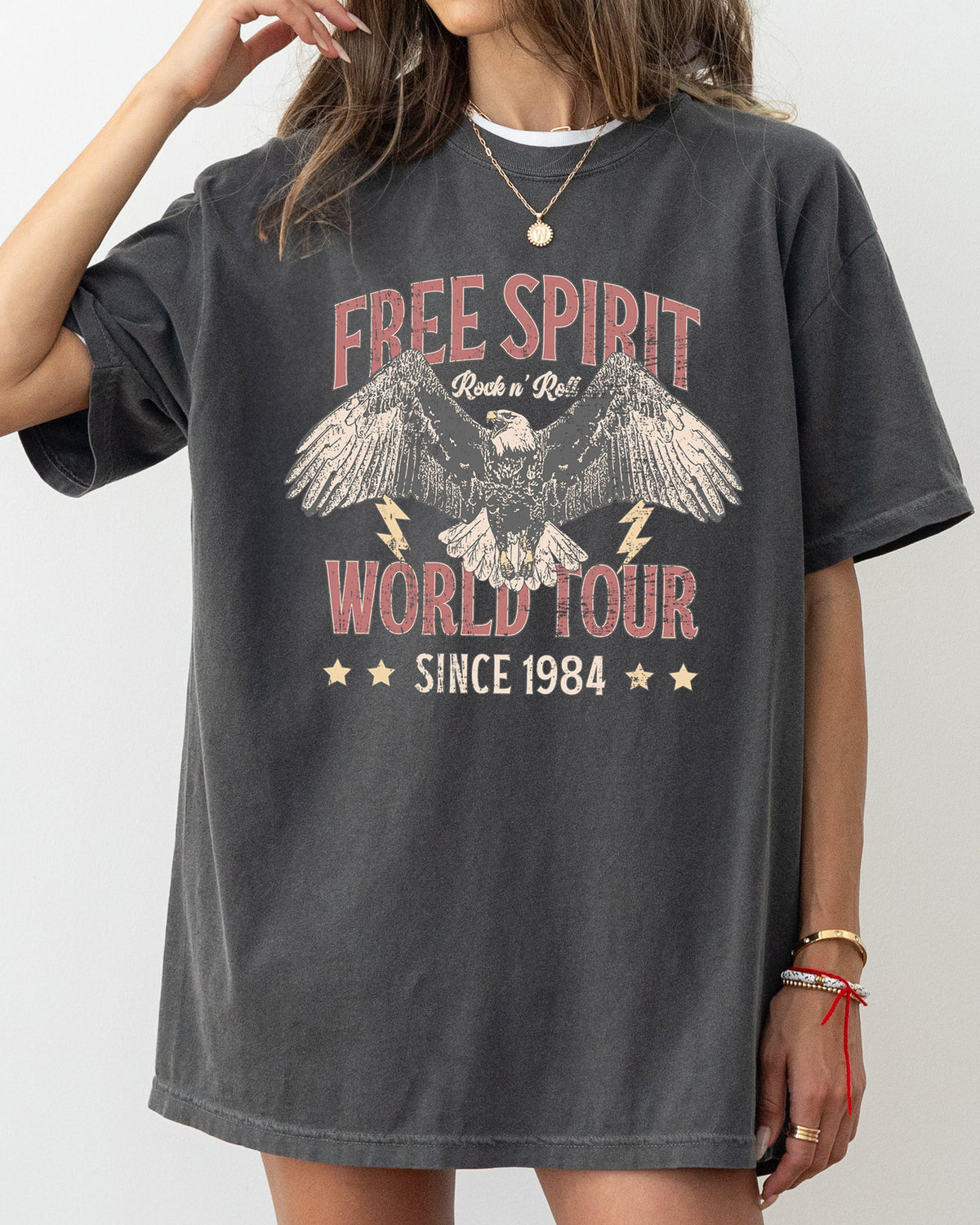 Free Spirit World Tour 1980s Eagle Patriotic Rock and Roll Concert Music Comfort Colors Tee