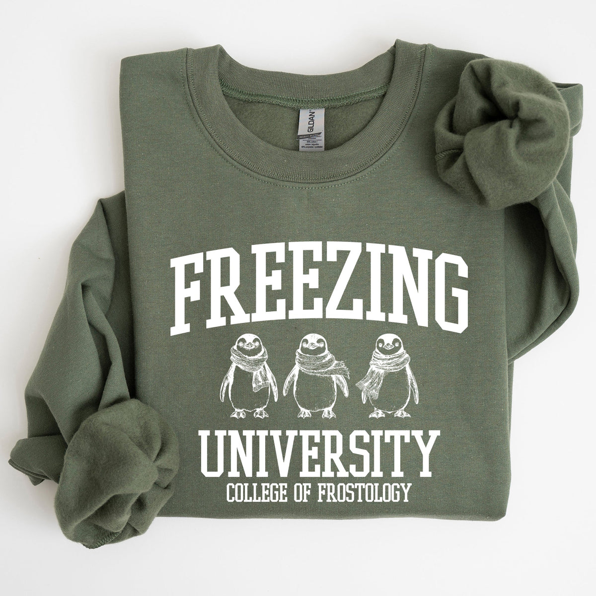 Freezing University Whimsical Penguins Winter Cozy Snowy Landscape For Cold Day Sweatshirt