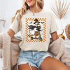 Funny Halloween Goose, Black Cat, Witch, Checkered Cartoon Illustration Graphic Tee