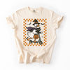 Funny Halloween Goose With Black Cat Witch Checkered Scene Artwork Comfort Colors Tee