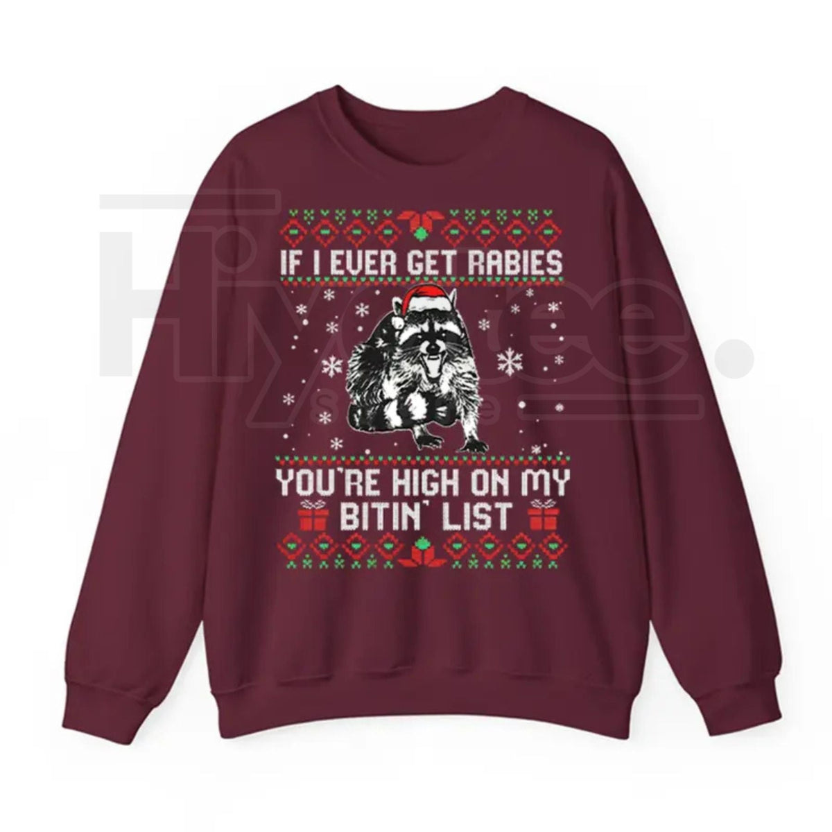 Funny Christmas Raccoon Sweatshirt: "You’re High On My Naughty List" Pullover, Retro Holiday Humor Jumper, Trash Panda Gift