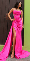 Nox Anabel G1367 Long Side Sash Strapless Fitted Sexy Satin Gown