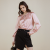 Women's Tie-Neck Long Sleeve Bodysuit in Fall Pink