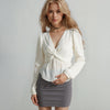 Pleione Women's V-Neck Twist Front Tunic Top in Ivory
