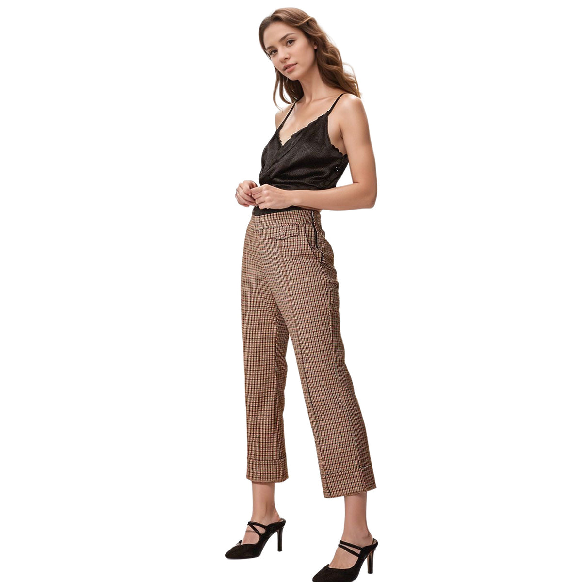 Women's Wide Cuff Trouser in Peach Gingham