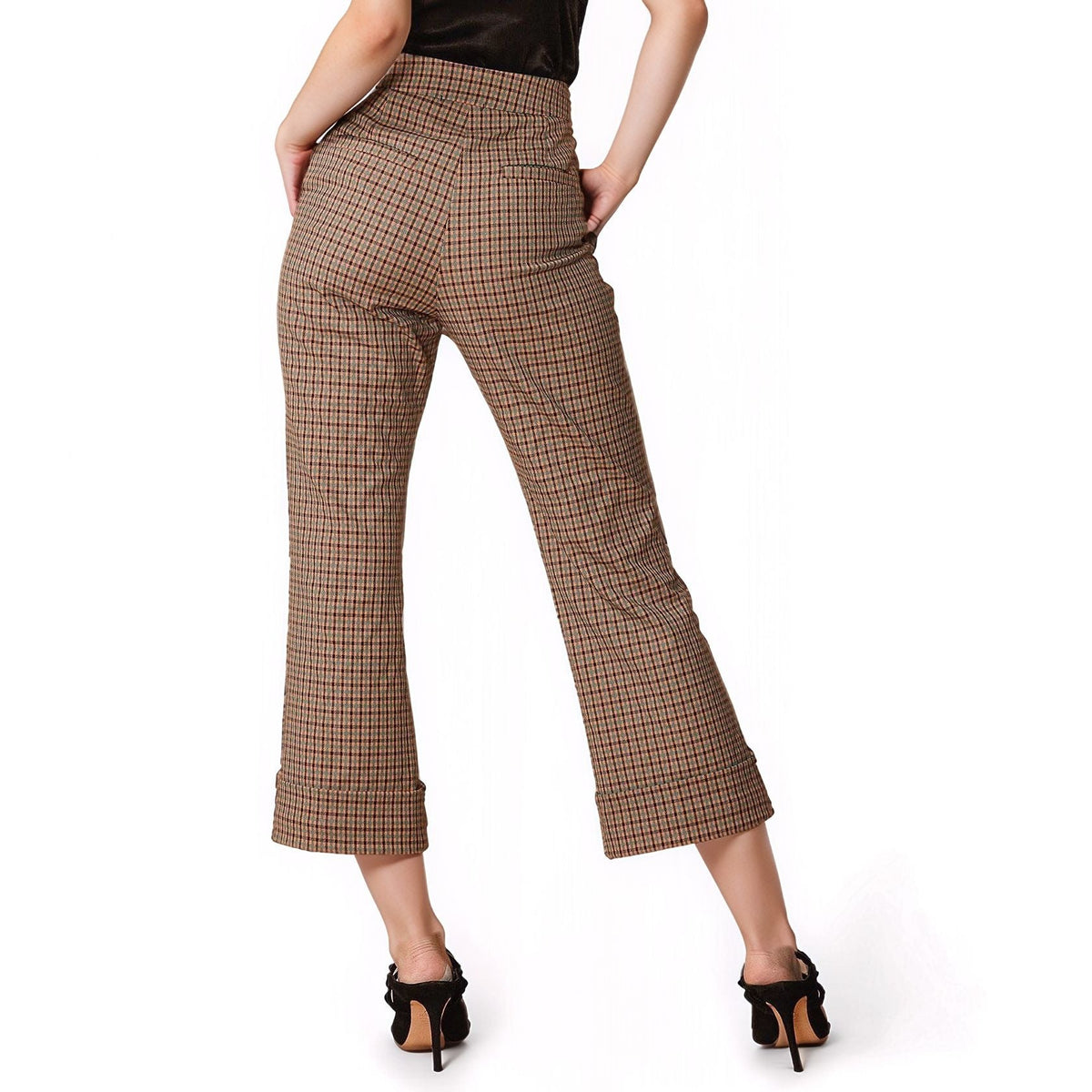 Women's Wide Cuff Trouser in Peach Gingham