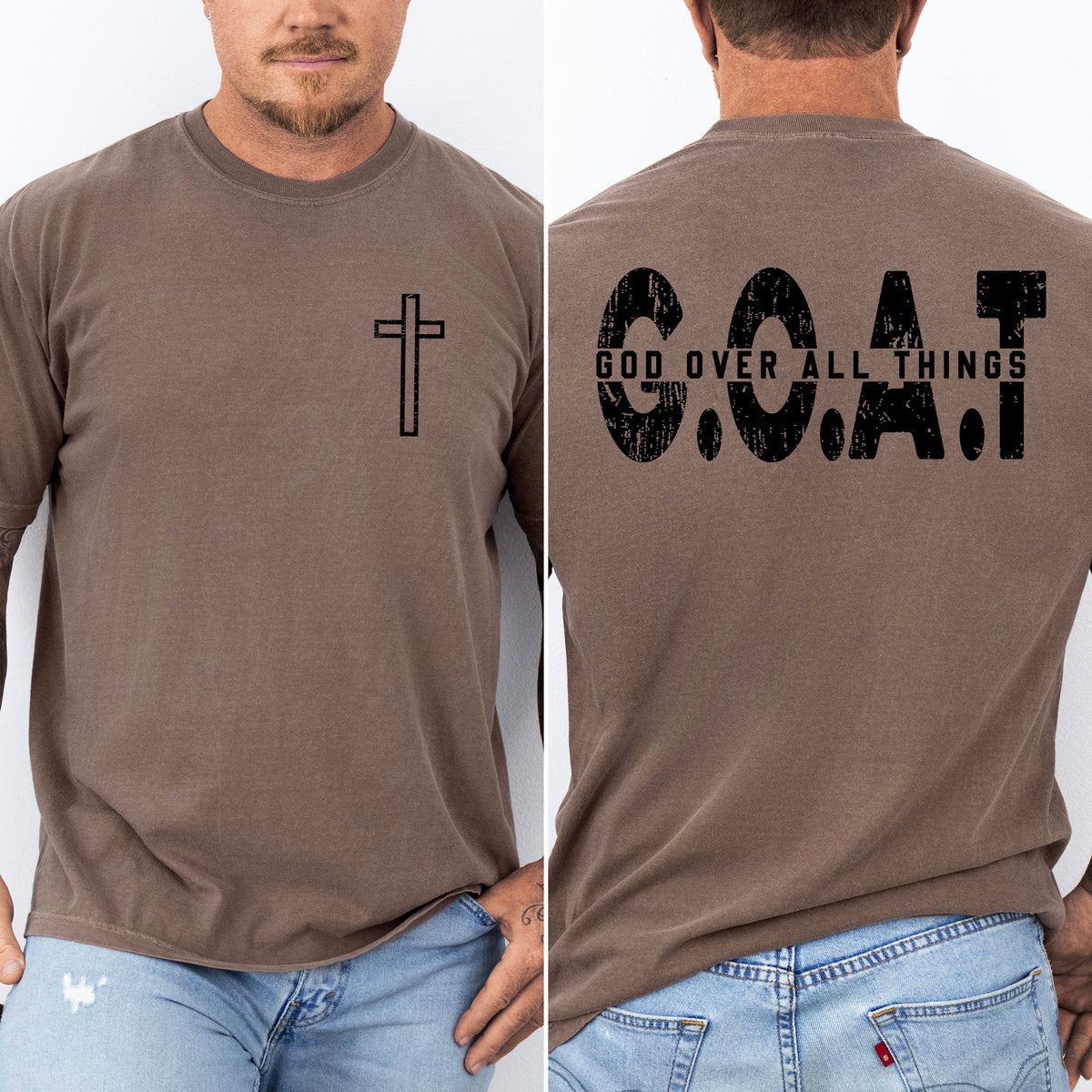 GOAT God Over All Things Cross Christian Jesus Gospel Faith Saved Comfort Colors Tee
