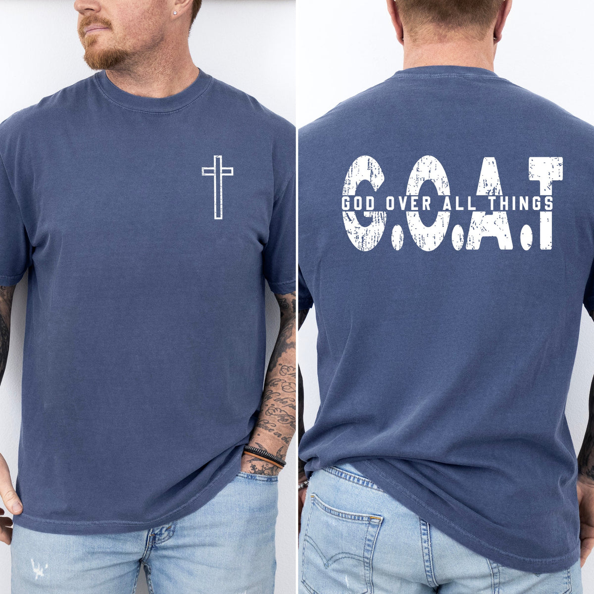 GOAT God Over All Things Cross Christian Jesus Gospel Faith Saved Comfort Colors Tee