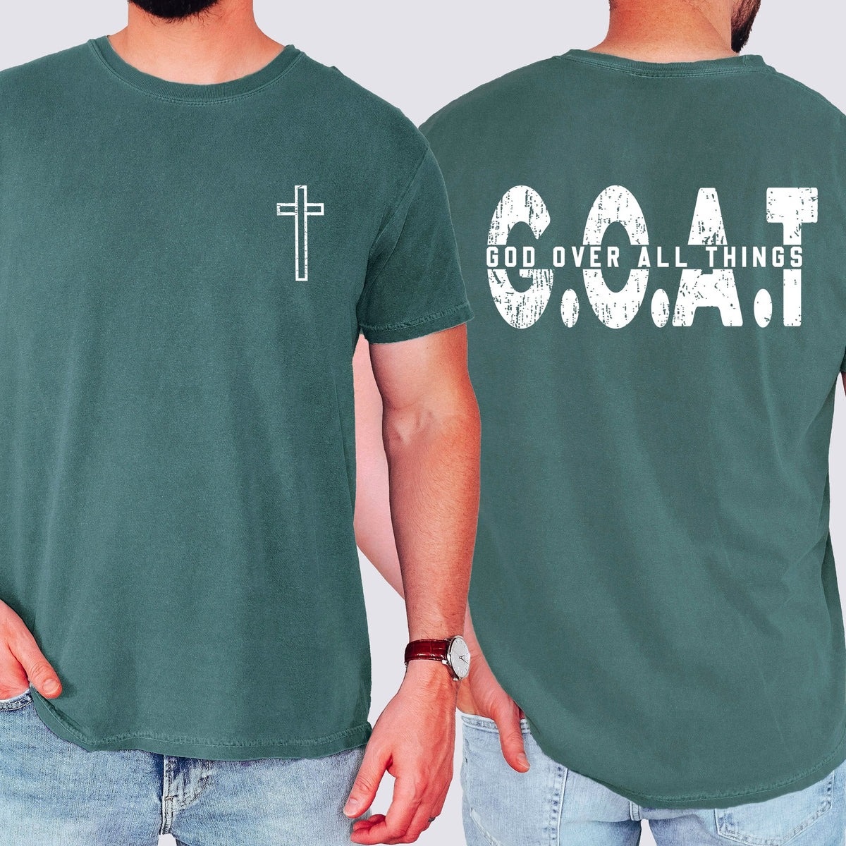 GOAT God Over All Things Cross Christian Jesus Gospel Faith Saved Comfort Colors Tee