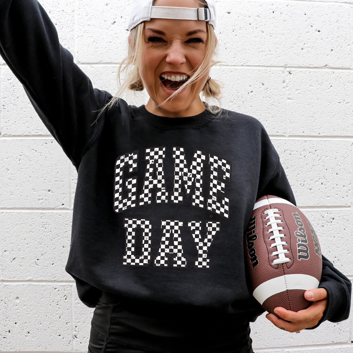 Game Day Checkered Football Tailgate Party Touchdown Sports Big Game Graphic Sweatshirt