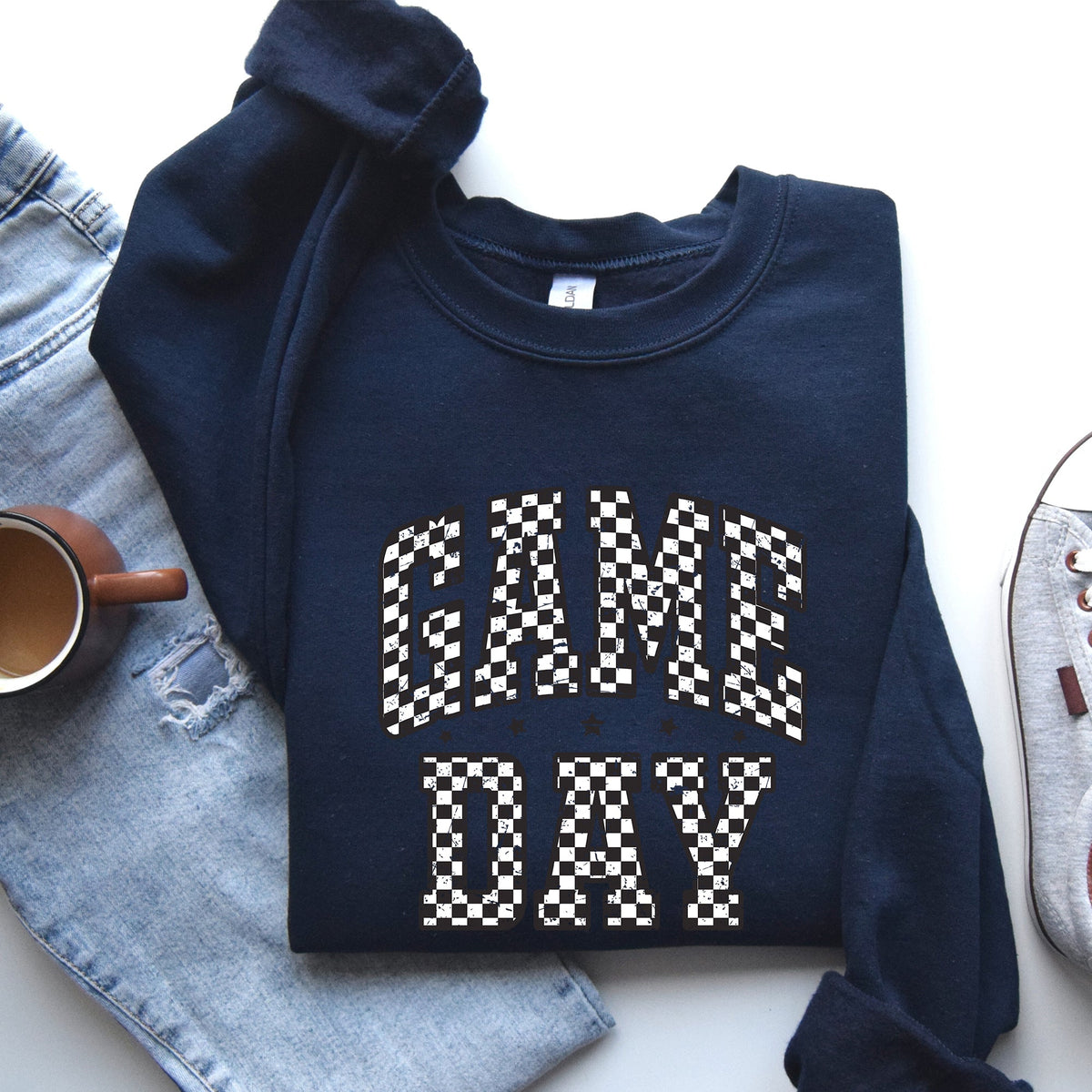 Game Day Checkered Football Tailgate Party Touchdown Sports Big Game Graphic Sweatshirt