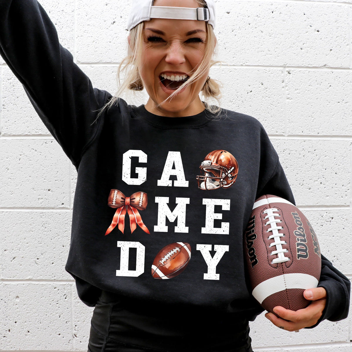 Game Day Coquette Ribbon Girly Football Sports Big Game Touchdown Tailgate Party Sweatshirt
