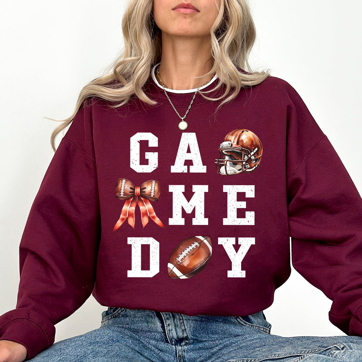 Game Day Coquette Ribbon Girly Football Sports Big Game Touchdown Tailgate Party Sweatshirt
