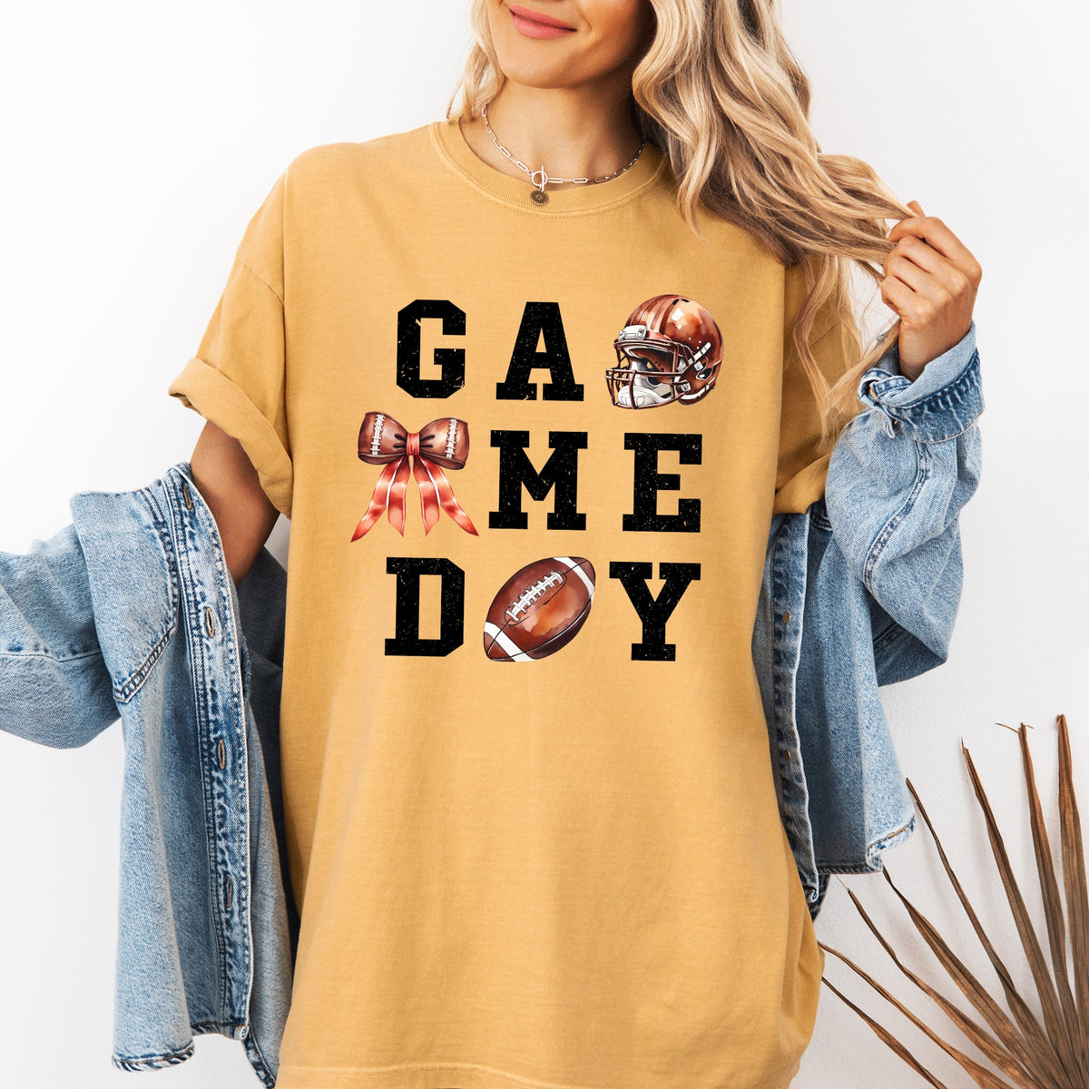 Game Day Coquette Ribbon Girly Football Sports Big Game Touchdown Tailgate Party Comfort Colors Tee