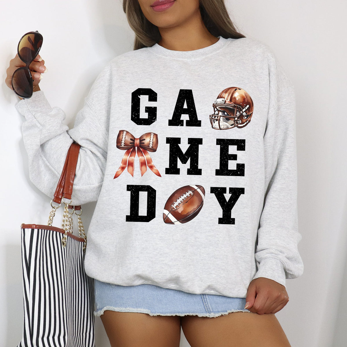 Game Day Coquette Ribbon Girly Football Sports Big Game Touchdown Tailgate Party Sweatshirt