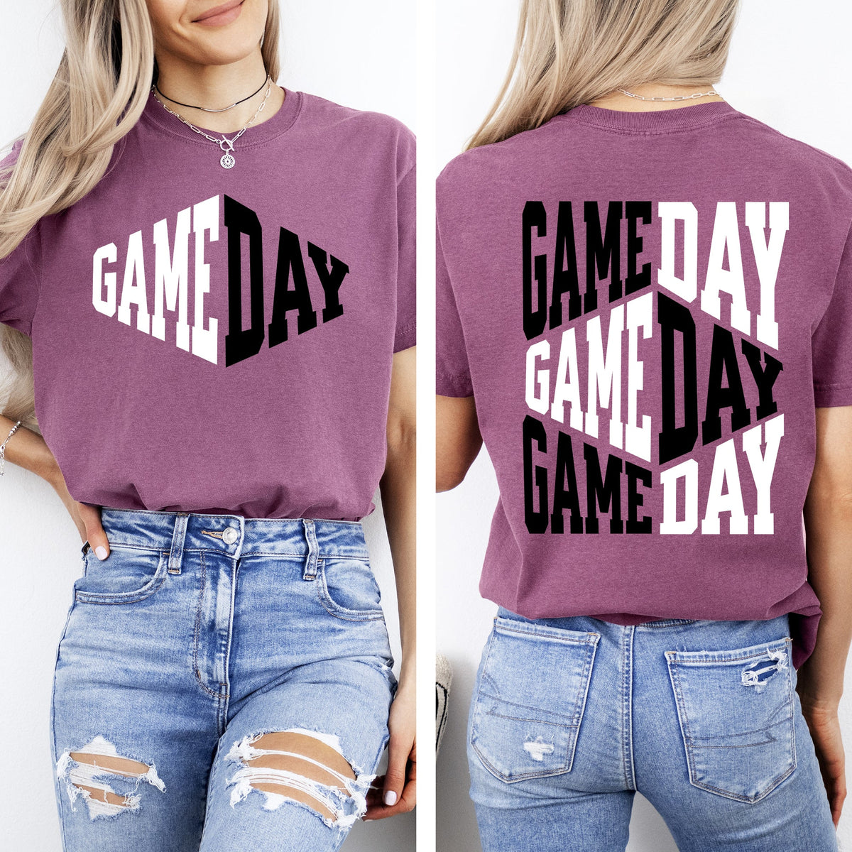 Game Day Front And Back Cheer Football Sports Big Game Touchdown Tailgate Party Comfort Colors Tee