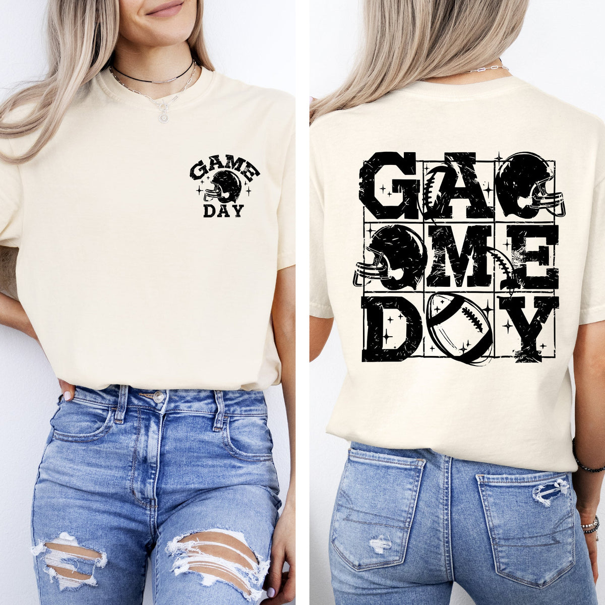 Game Day Front And Back Football Sports Big Game Touchdown Tailgate Party Comfort Colors Tee