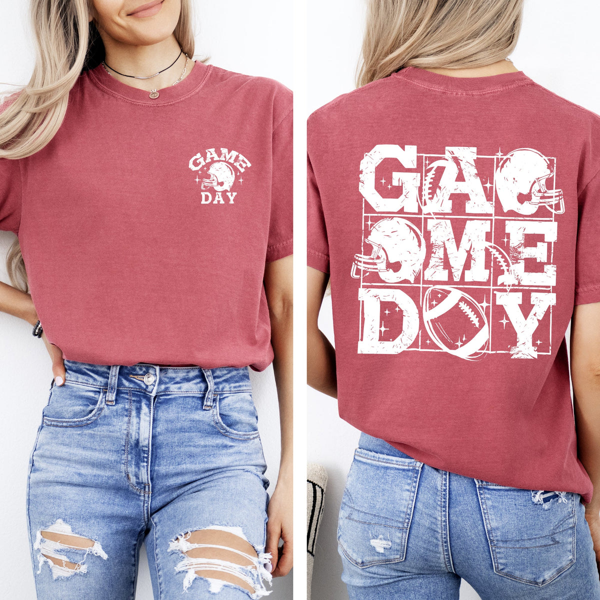 Game Day Front And Back Football Sports Big Game Touchdown Tailgate Party Comfort Colors Tee