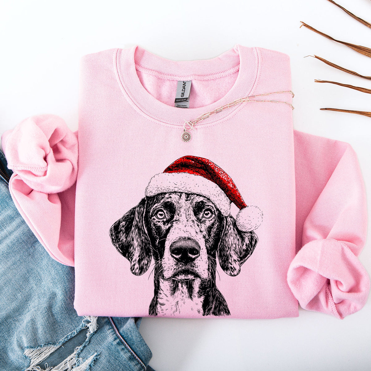 German Shorthaired Santa Christmas Dog Lover Portrait With Paws And Snowflakes Sweatshirt