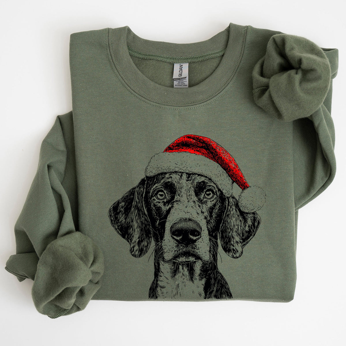 German Shorthaired Santa Christmas Dog Lover Portrait With Paws And Snowflakes Sweatshirt