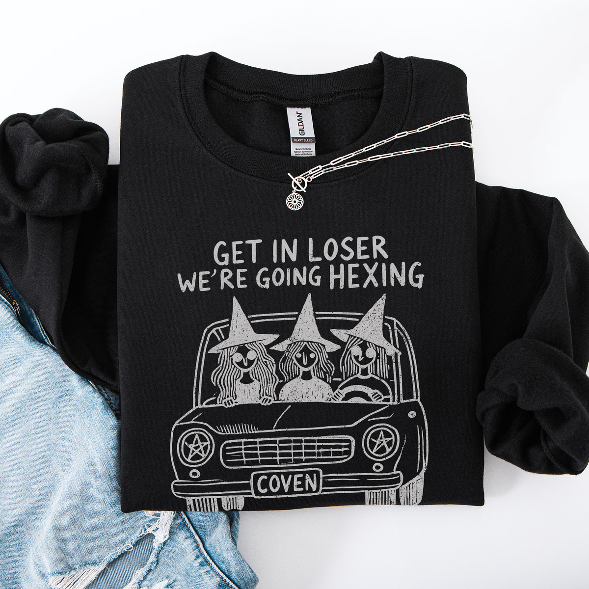 Get In Loser, We're Going Hexing Witch Coven Halloween Cozy Gothic Charm Sweatshirt