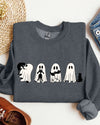 Ghost Cats Trick Or Treat Halloween Witch Skeleton Festive Cozy Print Sweatshirt