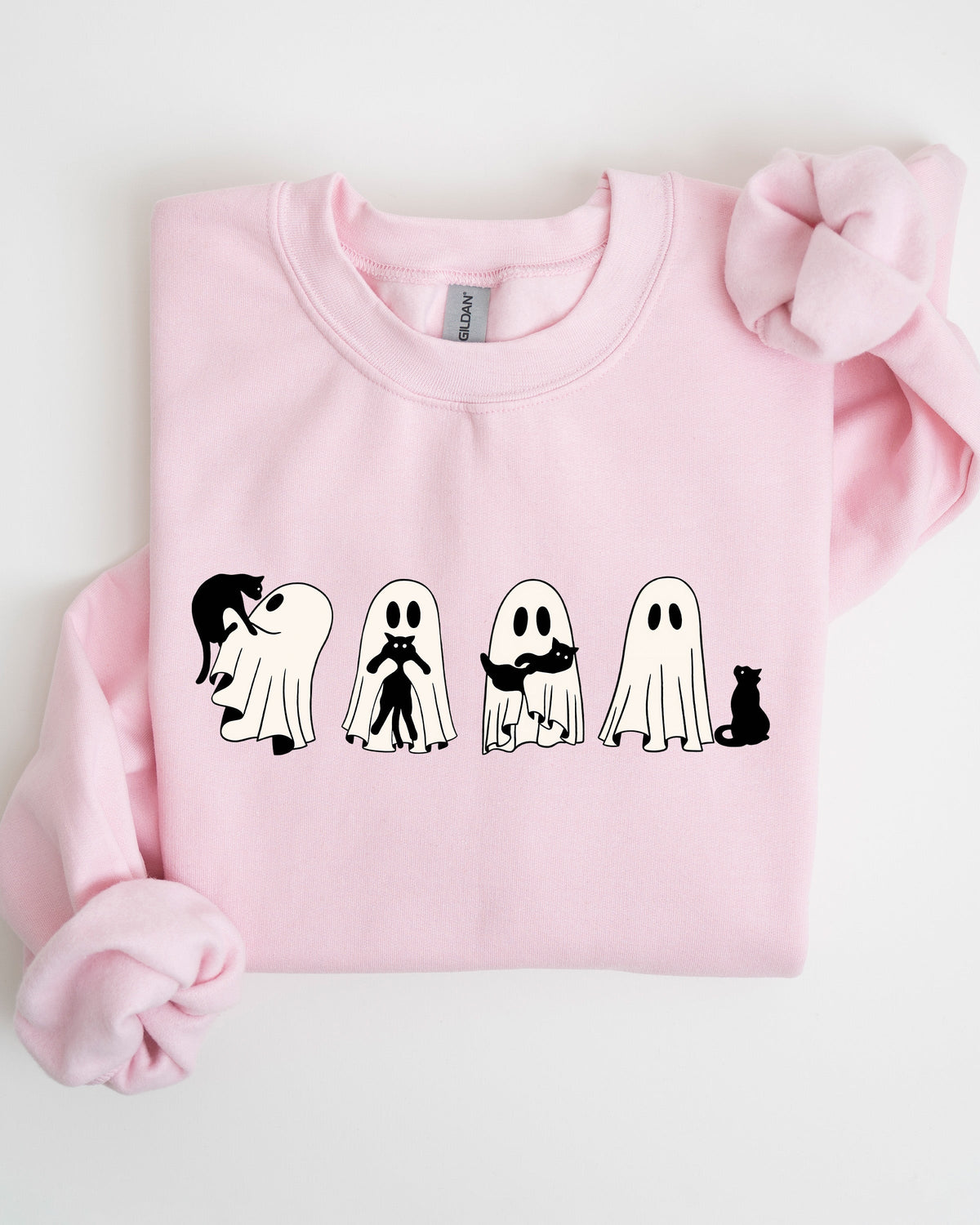 Ghost Cats Trick Or Treat Halloween Witch Skeleton Festive Cozy Print Sweatshirt