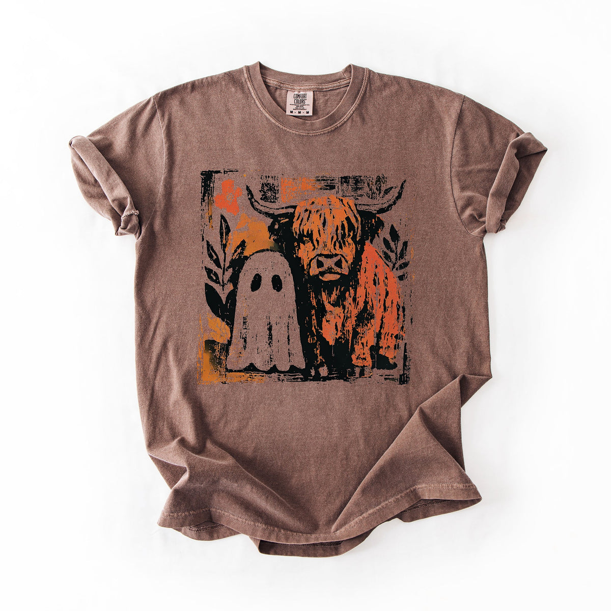 Ghost And Cow Cute Autumn Halloween Spooky Season Cozy Night Village Harvest Moon Comfort Colors Tee