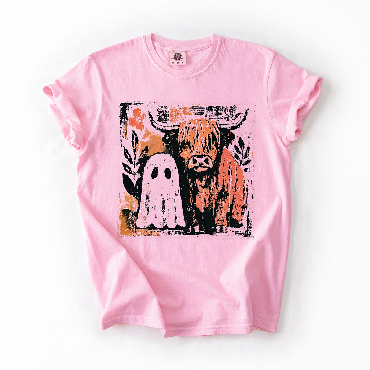 Ghost And Cow Cute Autumn Halloween Spooky Season Cozy Night Village Harvest Moon Comfort Colors Tee