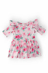 Gingham Bows 3/4 Sleeve Flutter Twirl Bodysuit