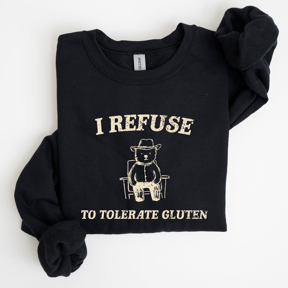 Gluten Bear Celiac Meme Humor Graphic Illustration Vintage Style Cozy Sweatshirt