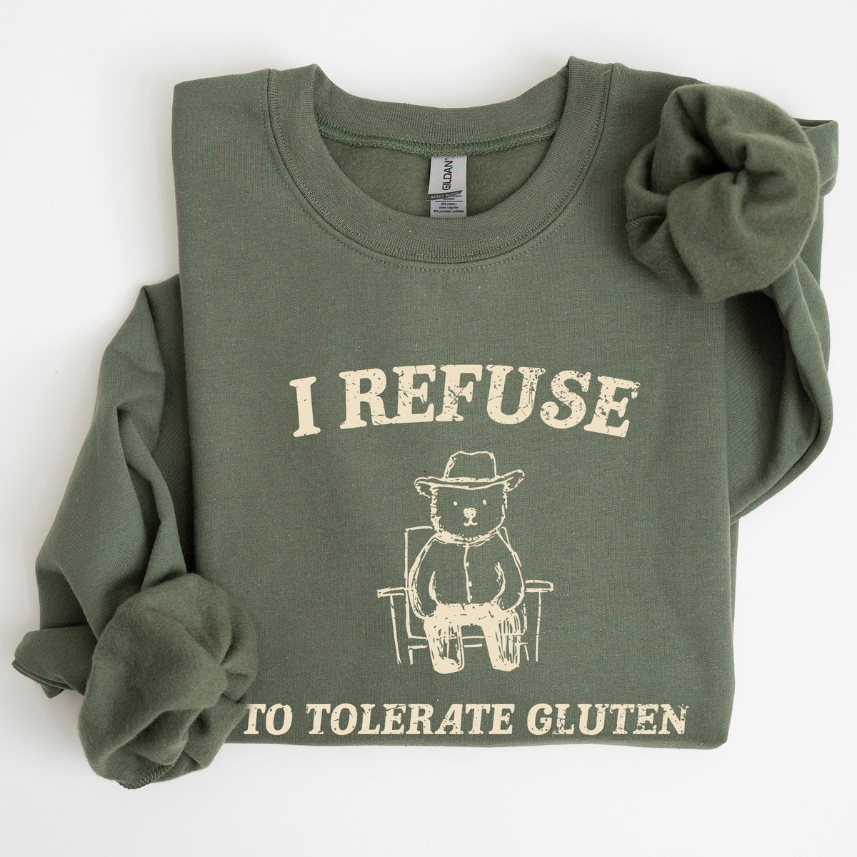 Gluten Bear Celiac Meme Humor Graphic Illustration Vintage Style Cozy Sweatshirt