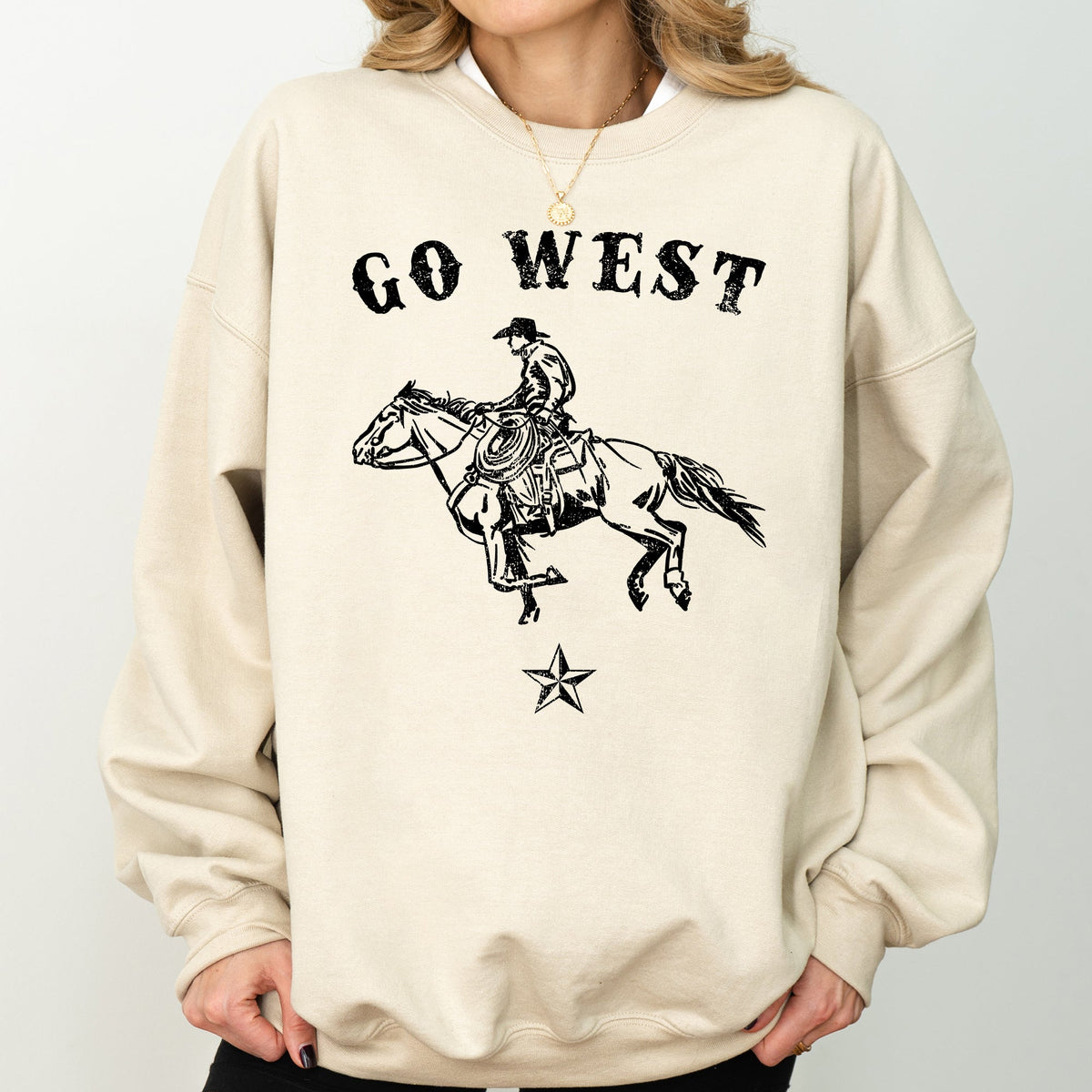 Go West Cowboy Horse Western Retro Vintage Americana Frontier Heritage Sweatshirt