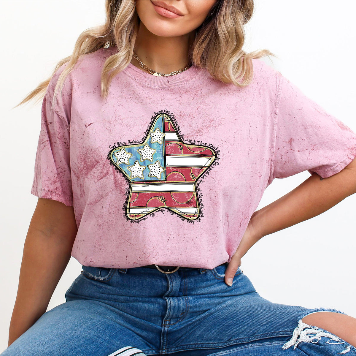 God Bless America Star Patriotic Flag USA Color Blast Americana Pride Comfort Colors Tee