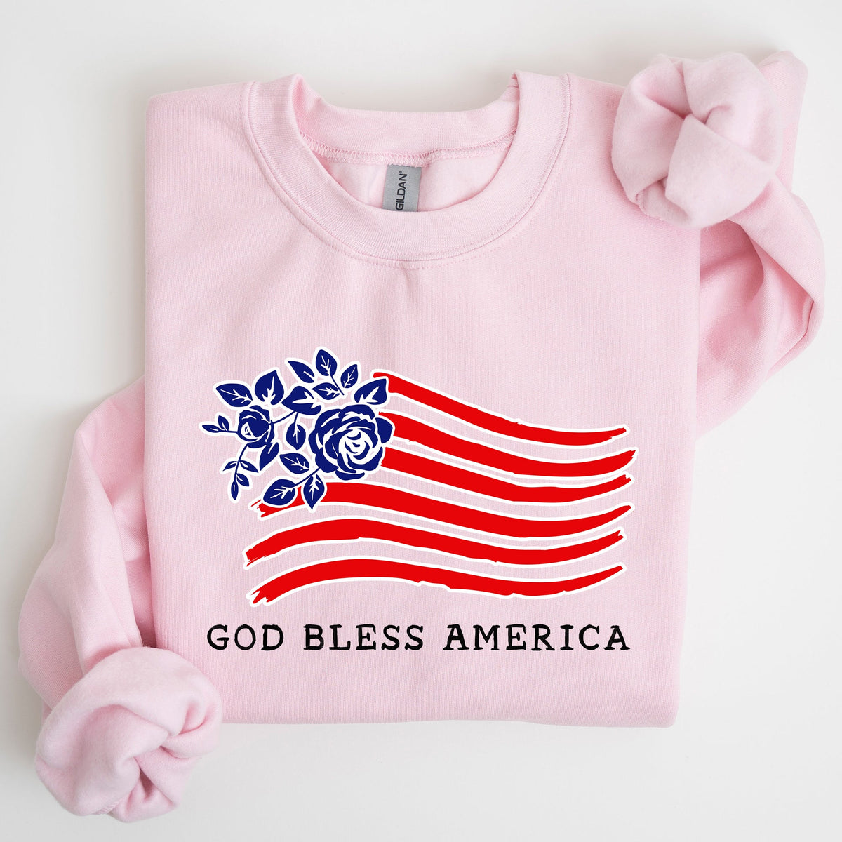 God Bless America Flower Flag 4th Of July Patriotic Floral Pattern Vintage Style Sweatshirt