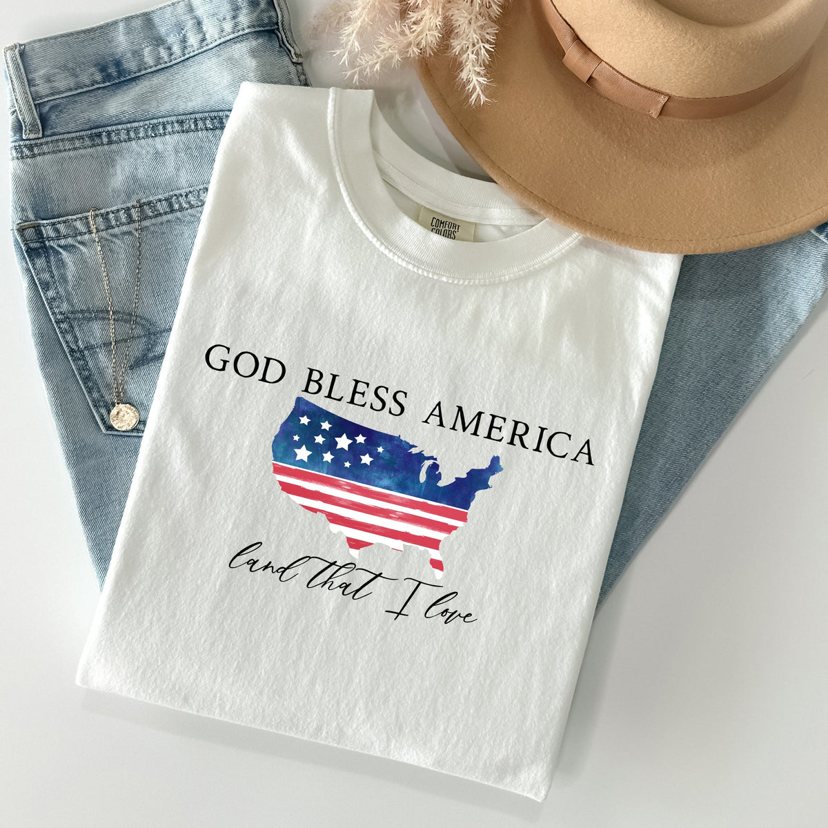 God Bless America, Land That I Love, USA Flag Proud American Patriot Comfort Colors Tee
