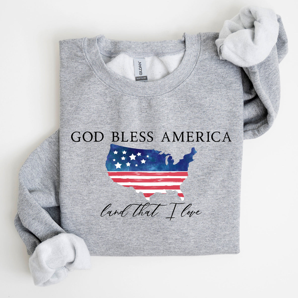 God Bless America, Land That I Love, USA Flag Premium Vintage Patriotic Graphic Sweatshirt