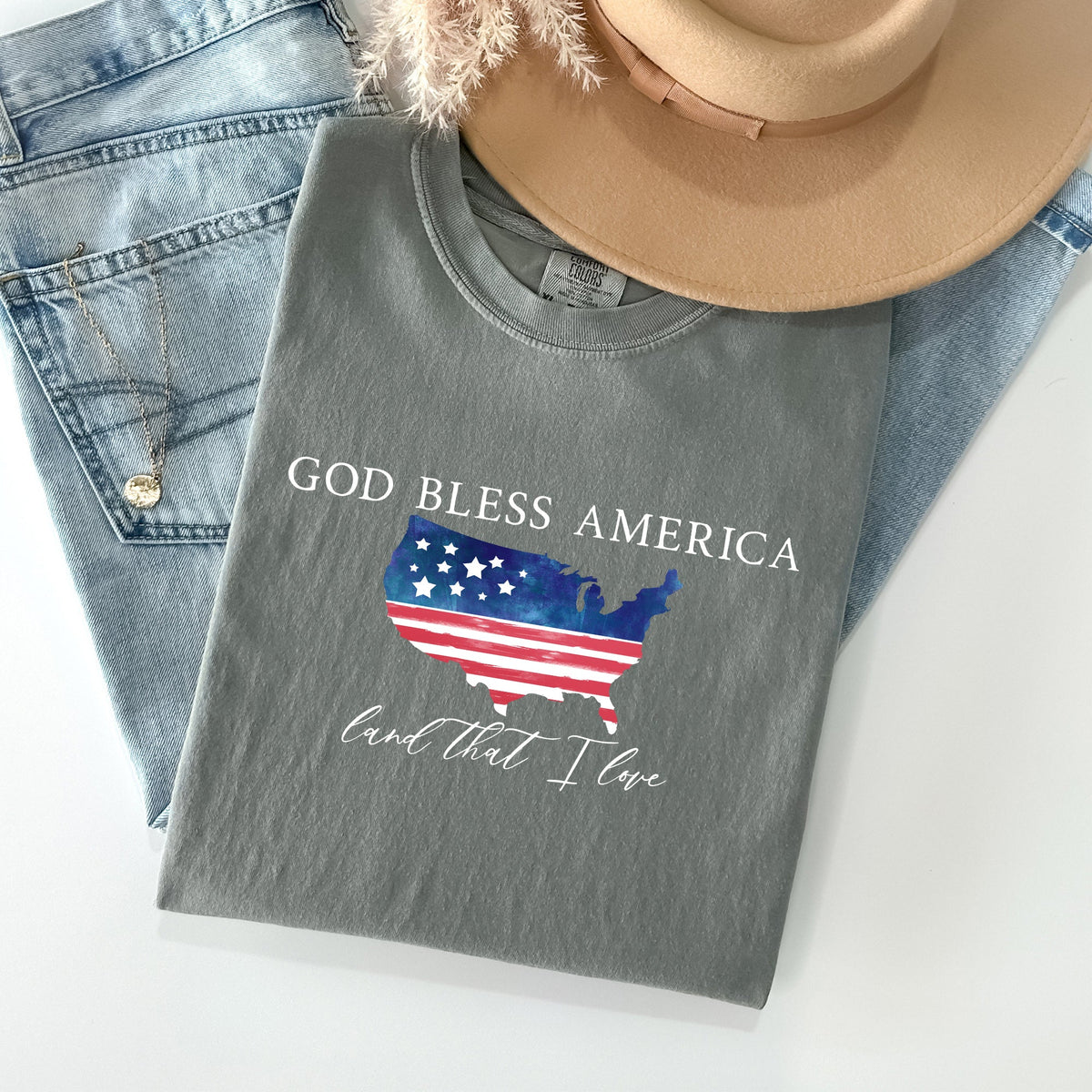 God Bless America, Land That I Love, USA Flag Proud American Patriot Comfort Colors Tee